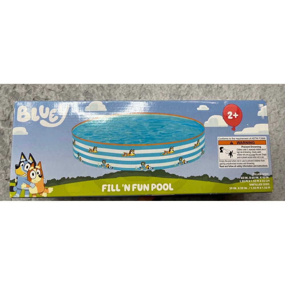 Bluey Fill 'N Fun Pool 60 Inch Round Kiddie Wading Pool Blue White Striped New